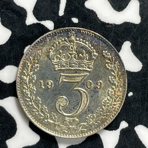 1909 Great Britain 3 Pence Threepence Lot#JM9954 Silver! High Grade! Beautiful!