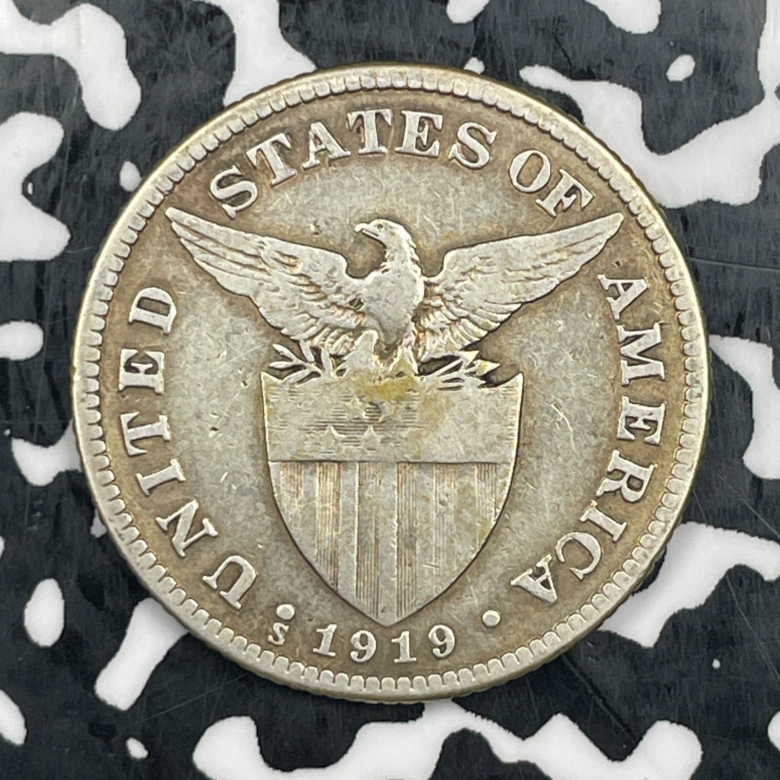 1919-S U.S. Philippines 50 Centavos Lot#N3566 Silver! Old Cleaning