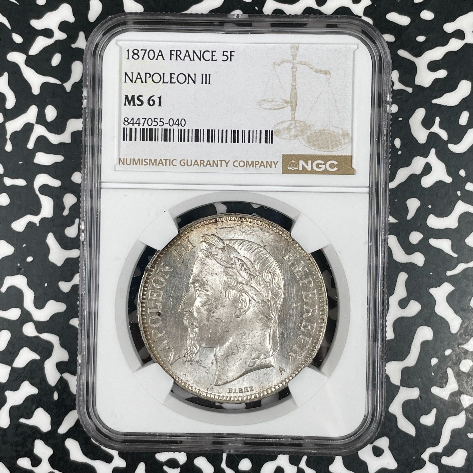 1870-A France 5 Francs NGC MS61 Lot#G3603 Large Silver! Nice UNC! KM#799.1