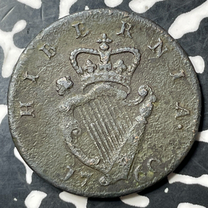 1760 Ireland 1/2 Penny Half Penny Lot#E6923 Nice Detail, Corrosion