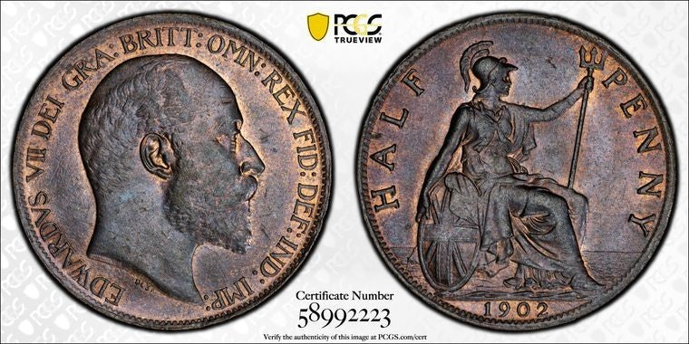 1902 Great Britain 1/2 Penny PCGS MS63BN Lot#G3989 Choice UNC! S-3991