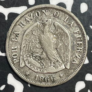 1866 Chile 20 Centavos Lot#T1258 Silver!