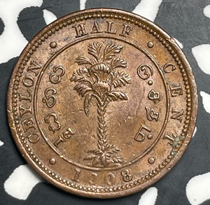 1908 Ceylon 1/2 Cent Half Cent Lot#T9078 Nice!