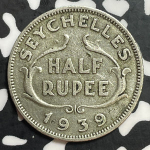 1939 Seychelles 1/2 Rupee Half Rupee Lot#T1179 Silver!