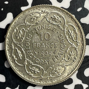 1939 Tunisia 10 Francs Lot#T0912 Silver! Nice!