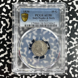 1836 Italy Naples & Sicily 10 Grani PCGS AU58 Lot#G1081 Silver! KM323