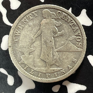 1928-M U.S. Philippines 20 Centavos Lot#T5238 Silver! Mule