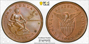 1912-S U.S. Philippines 1 Centavo PCGS MS63BN Lot#G8636 Choice UNC!