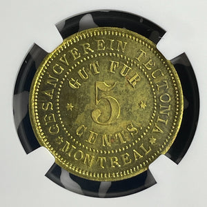 U/D Canada Gesangverein Tuetonia 5 Cents Token NGC MS63 Lot#G848 Choice UNC!