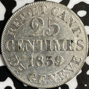 1839 Switzerland Geneva 25 Centimes Lot#D7015 Silver! Nice!