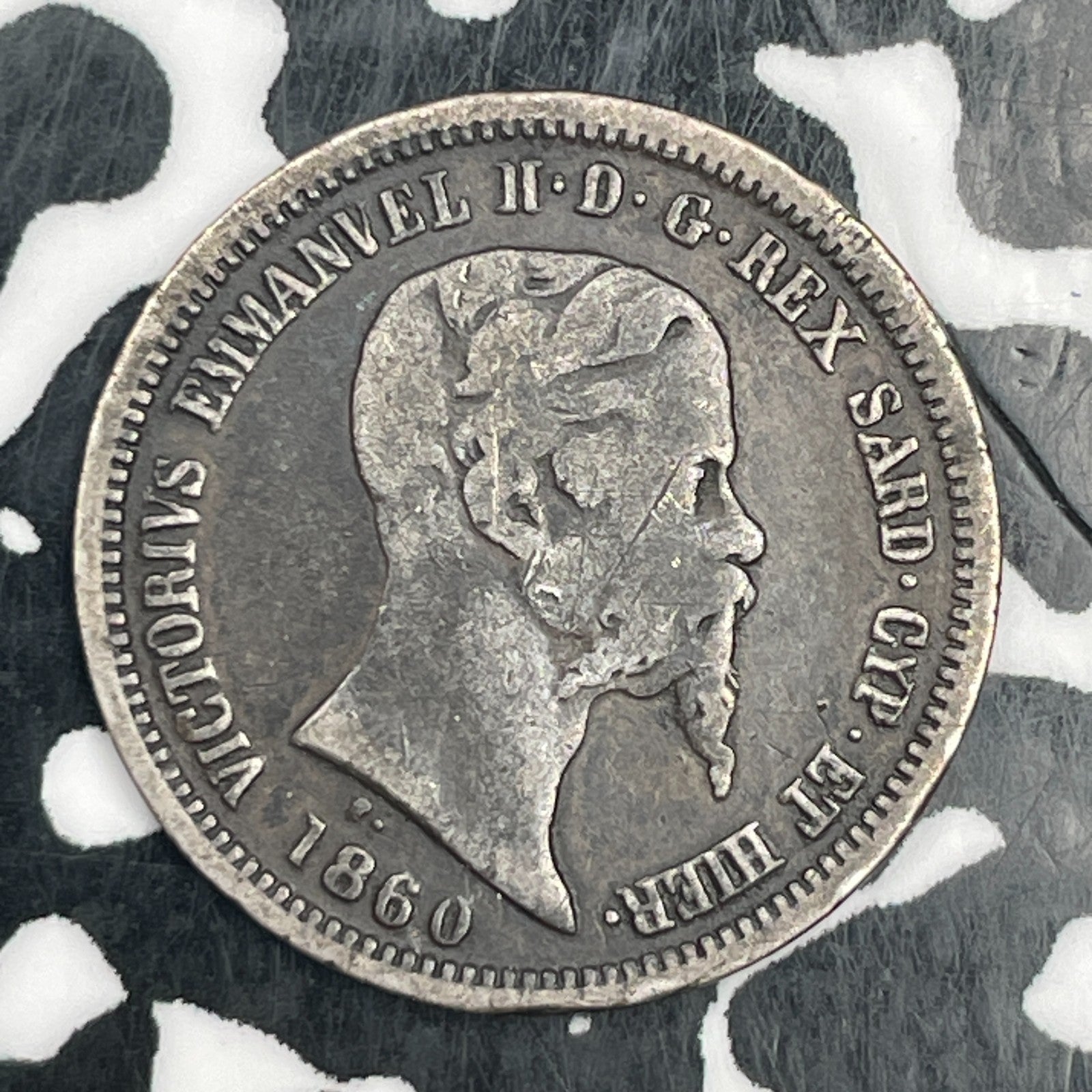 1860 Italy Sardina 50 Centesimi Lot#F9127 Silver! Scarce!