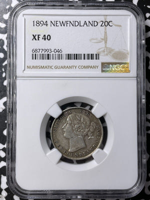 1894 Newfoundland 20 Cents NGC XF40 Lot#G7055 Silver!