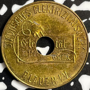 Undated Germany Plauen Electricity Token Lot#E0446 High Grade! Beautiful!