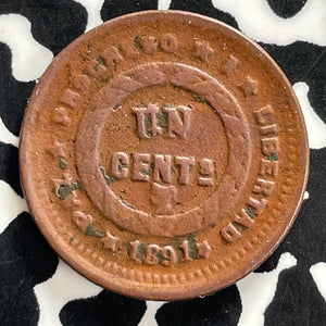 1891 Honduras 1 Centavo Lot#JM0192 Scarce! KM#61