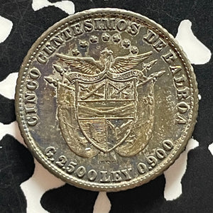 1904 Panama 5 Centesimos Lot#T5432 Silver! Nice! Beautiful Toning!