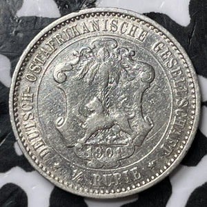 1901 German East Africa 1/4 Rupie Lot#D7104 Silver! Cleaned