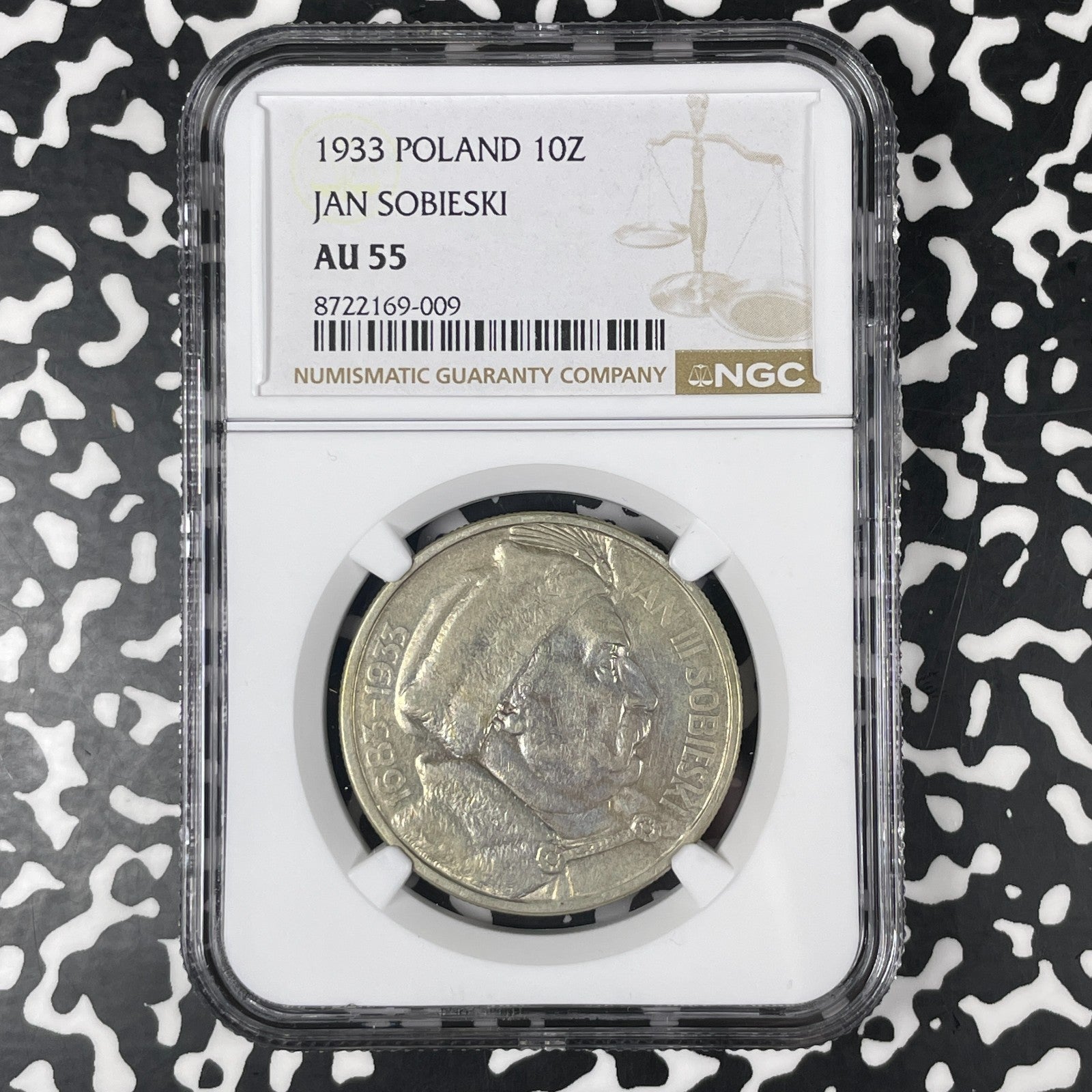 1933 Poland Sobieski 10 Zlotych NGC AU55 Lot#G1808 Silver! Y#23