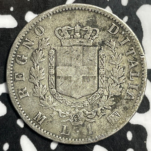 1867-M BN Italy 1 Lira Lot#E4276 Silver!