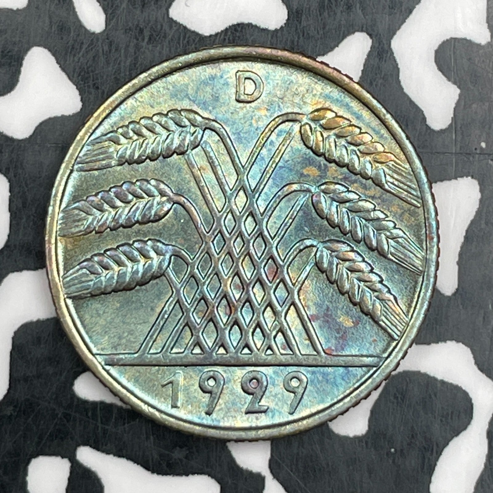 1929-D Germany 10 Pfennig Lot#N2208 High Grade! Beautiful Toning!
