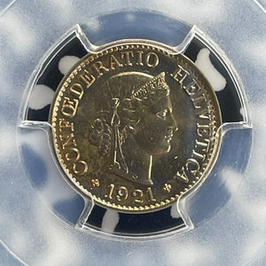 1921-B Switzerland 5 Rappen PCGS MS65 Lot#WG3 Gem BU!
