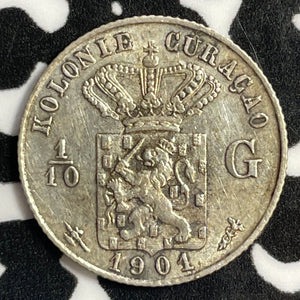 1901 Curacao 1/10 Gulden Lot#E1602 Silver! Nice!