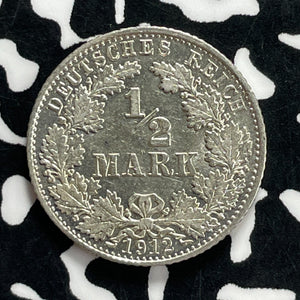 1912-D Germany 1/2 Mark Lot#JM9897 Silver! High Grade! Beautiful! Key Date!