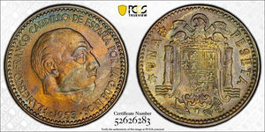 1953 (60) Spain 1 Peseta PCGS MS62 Lot#G987 Nice UNC! Better Date