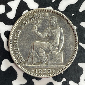 1933 Spain 1 Peseta Lot#C1032 Silver!