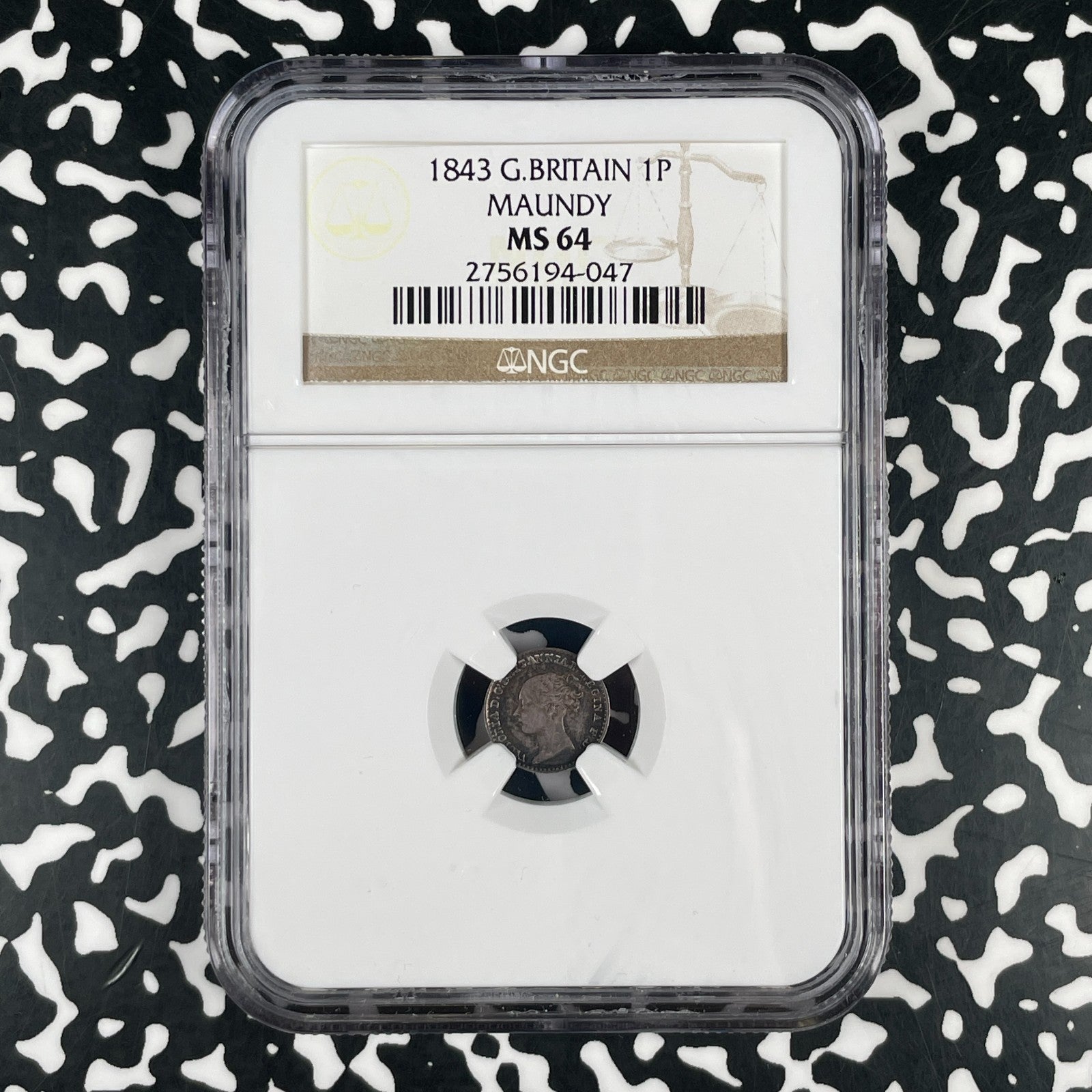 1843 Great Britain Victoria Maundy 1 Penny NGC MS64 Lot#G3374 Silver!