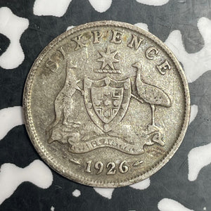 1926 Australia 6 Pence Sixpence Lot#T3331 Silver!