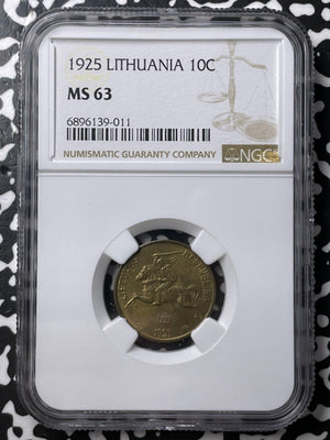 1925 Lithuania 10 Centu NGC MS63 Lot#G8049 Choice UNC!