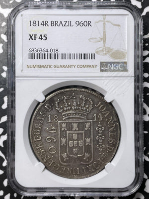 1814-R Brazil 960 Reis NGC XF45 Lot#G7501 Large Silver!