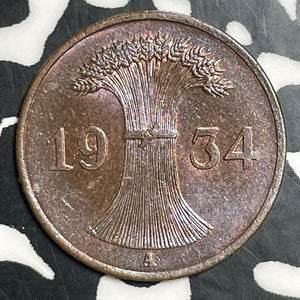 1934-A Germany 1 Pfennig Lot#T2564 High Grade! Beautiful!