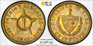 1943 Caribbean 1 Centavo PCGS MS63 Lot#G7888 Choice UNC!