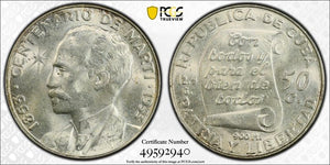 1953 Caribbean 50 Centavos PCGS MS64 Lot#G7945 Silver! Choice UNC!