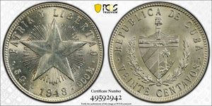 1948 Caribbean 20 Centavos PCGS MS64 Lot#G7947 Silver! Choice UNC!