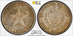 1915 Caribbean 10 Centavos PCGS MS63 Lot#G8152 Silver! Choice UNC!