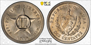 1916 Caribbean 2 Centavos PCGS MS63 Lot#G894 Choice UNC!