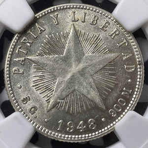 1948 Caribbean 20 Centavos NGC AU58 Lot#G7066 Silver!
