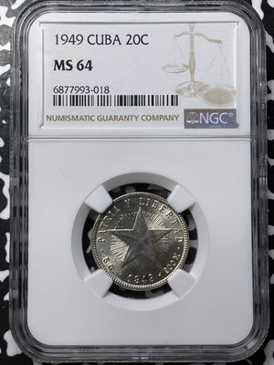 1949 Caribbean 20 Centavos NGC MS64 Lot#G7080 Silver! Choice UNC!
