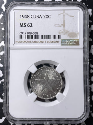 1948 Caribbean 20 Centavos NGC MS62 Lot#G9600 Silver! Nice UNC!