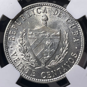 1948 Caribbean 20 Centavos NGC MS62 Lot#G9600 Silver! Nice UNC!