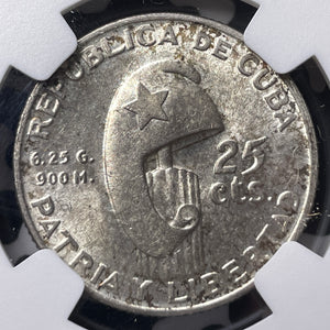 1953 Caribbean Jose Marti 25 Centavos NGC MS63 Lot#G9601 Silver! Choice UNC!