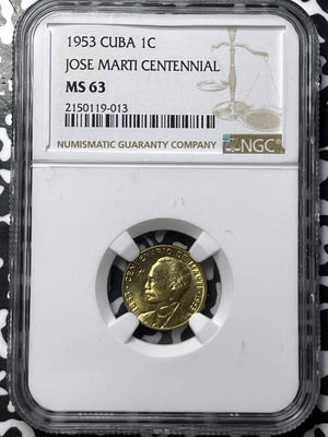 1953 Caribbean 1 Centavo NGC MS63 Lot#G6747 Choice UNC! Jose Marti