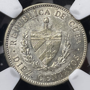 1915 Caribbean 10 Centavos NGC Cleaned-UNC Details Lot#G6845 Silver!