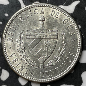 1915 Caribbean 20 Centavos Lot#D9841 Silver! High Grade! Beautiful!