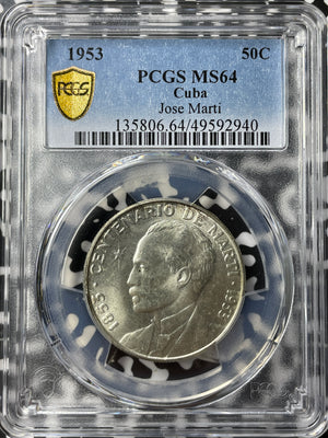 1953 Caribbean 50 Centavos PCGS MS64 Lot#G7945 Silver! Choice UNC!