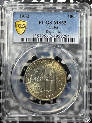 1952 Caribbean 40 Centavos PCGS MS62 Lot#G7946 Silver! Nice UNC!