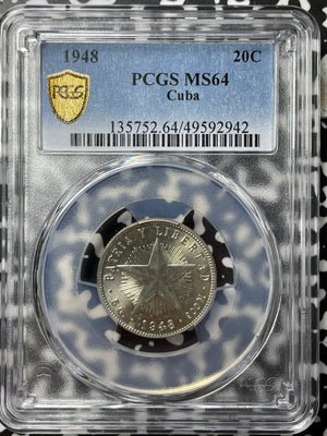 1948 Caribbean 20 Centavos PCGS MS64 Lot#G7947 Silver! Choice UNC!