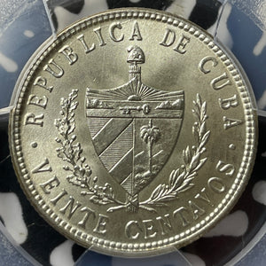 1948 Caribbean 20 Centavos PCGS MS64 Lot#G7947 Silver! Choice UNC!